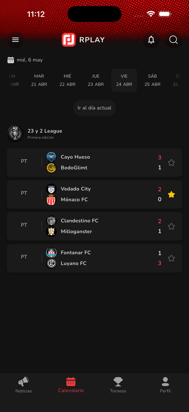 RPLAY App - Calendario de Partidos